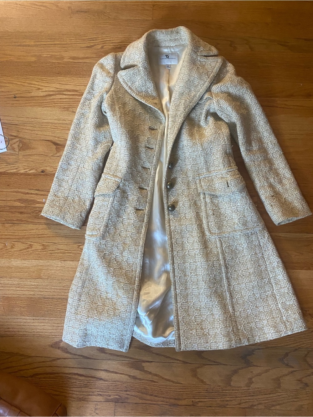 Banana Republic Cream Textured Long Trench Coat